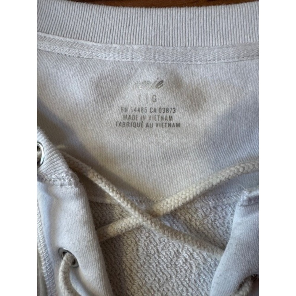 Aerie Lace Up V-Neck Sweatshirt White Boxy Raw Hem‎ Large - Picture 4 of 8